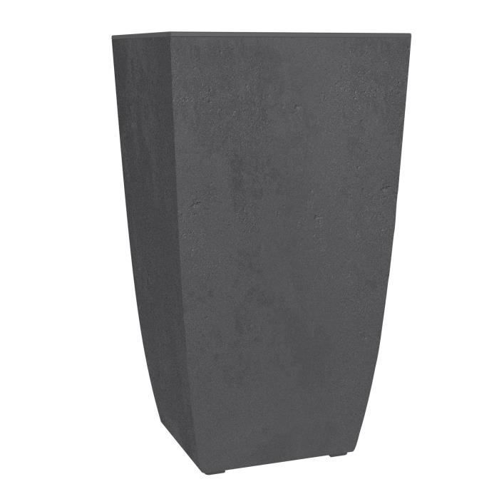 Hoher, quadratischer Blumentopf – EDA – Diva Basalt – 42 l – 43,5 x 43,5 x 78,2 cm (H) – Herausnehmbarer Inneneinsatz – Anthrazitgrau