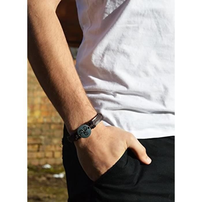JKZOK Wolf Teen Women's Derek Hale Triskelion Bracelet - The werewolf spiral in leather with symbol