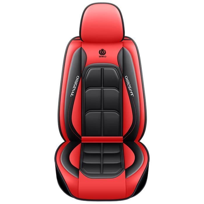 Housse de siège de voiture universelle en cuir PU, siège unique au premier rang, toutes saisons et facile à installer, noir rouge