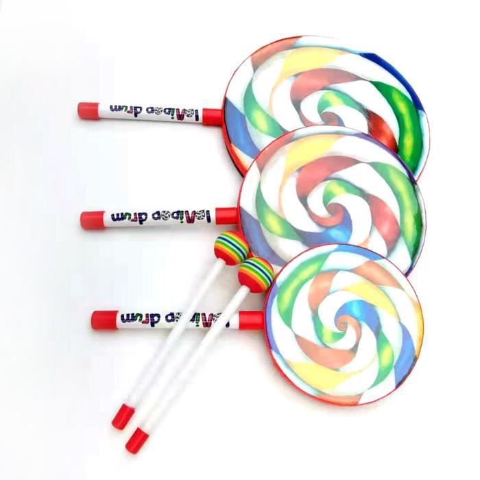 Instrumento musical infantil - SALUTUYA - Tambor de piruleta arcoíris de colores