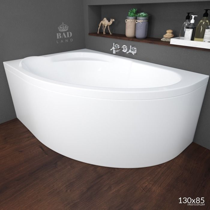 Corner bathtub 130x85 Right-hand opening + acrylic apron + siphon + standard feet