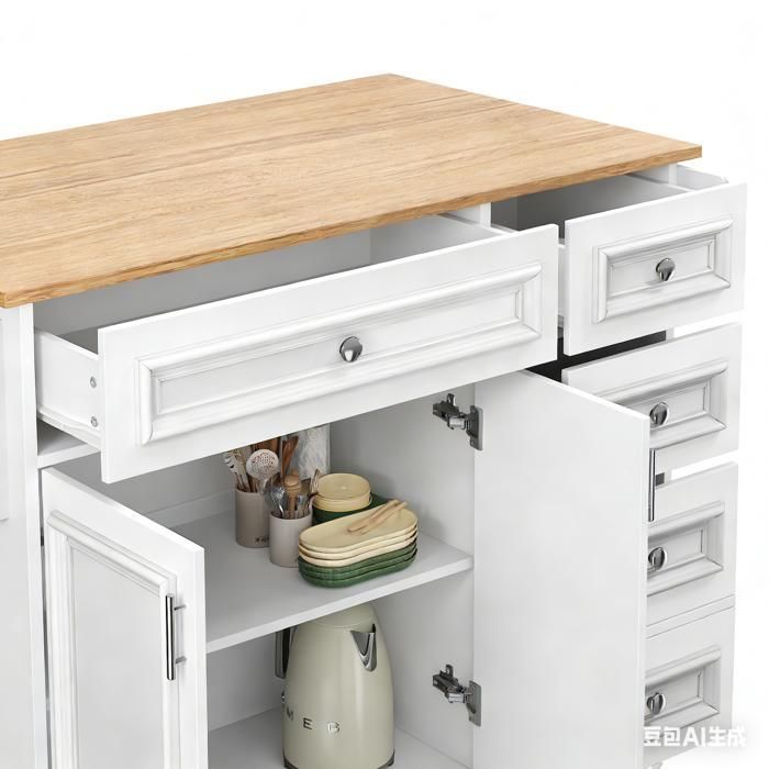Isla de cocina - GENÉRICA - Aparador rodante extensible - 3 estantes ajustables - Cajones y estantes laterales - MDF/Metal 60 kg