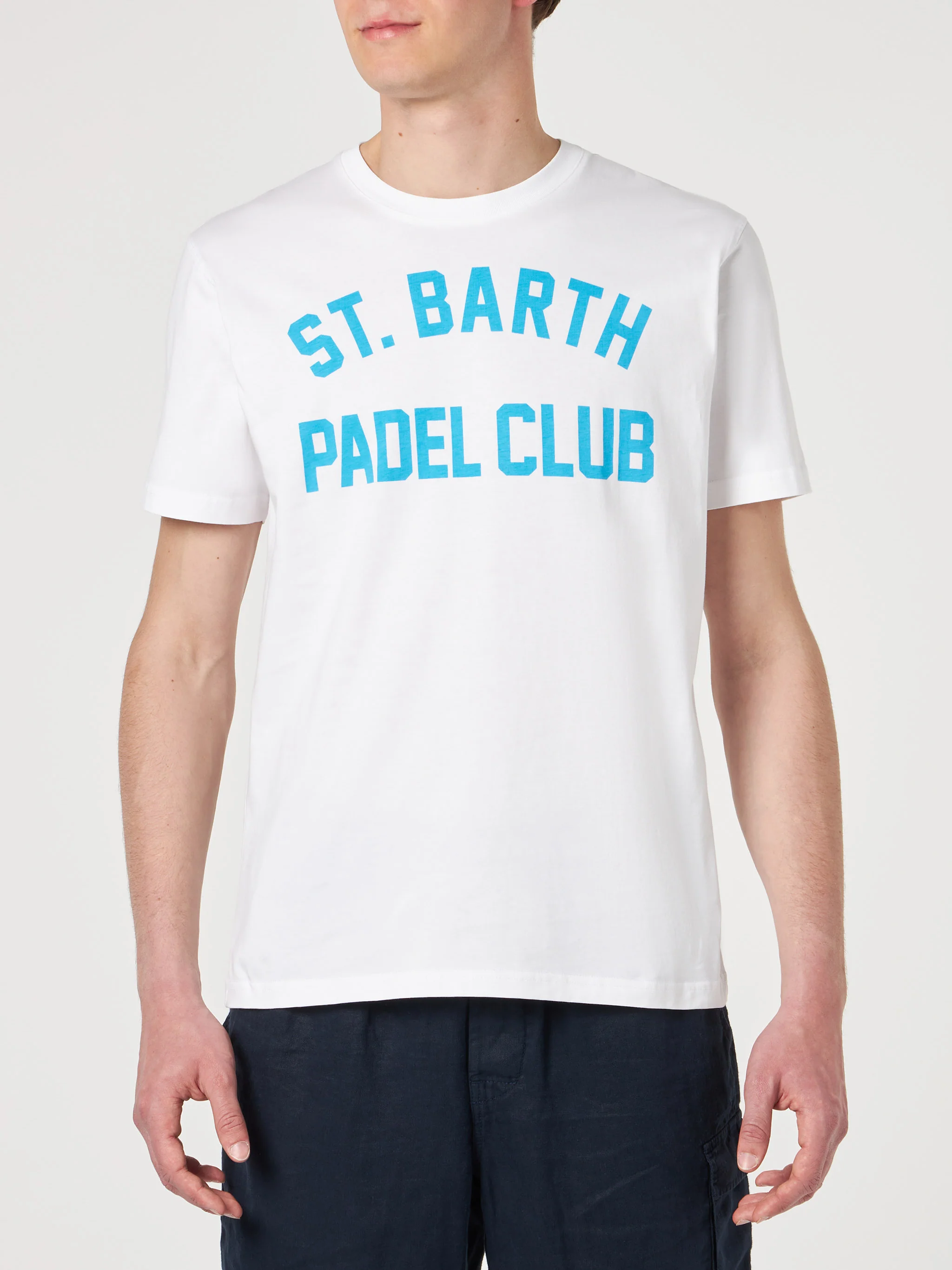 T-shirt da uomo bianca in cotone con stampa St. Barth Padel Club