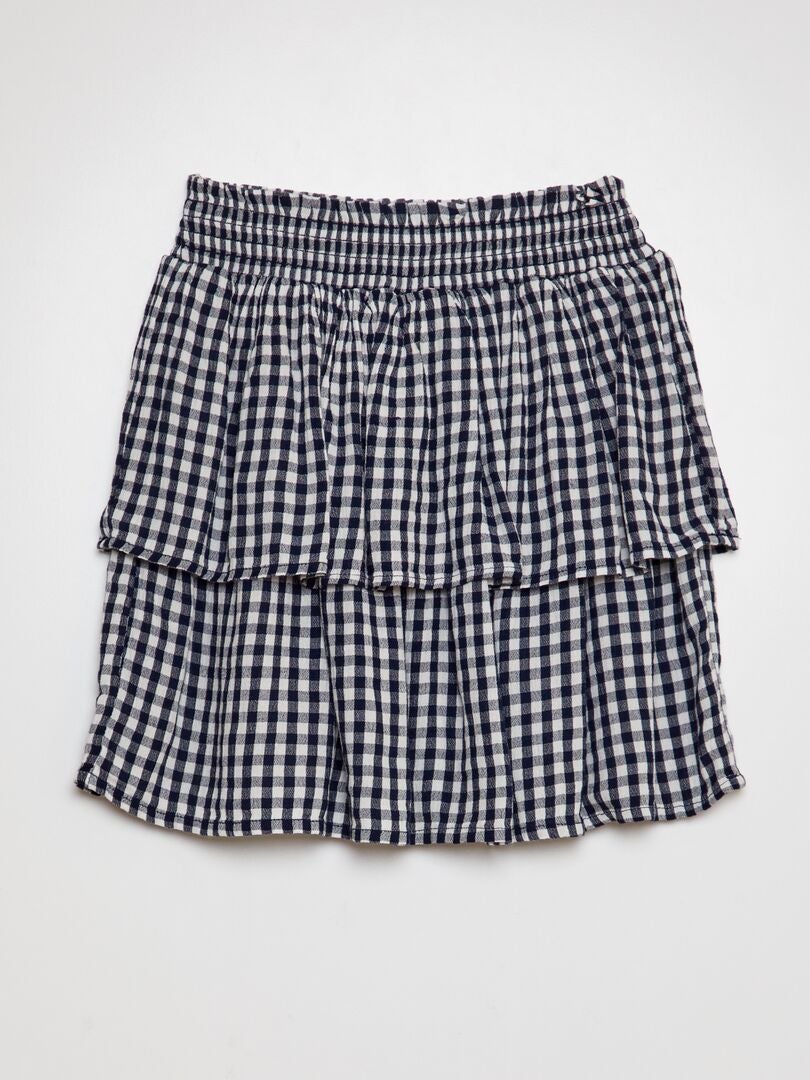 Bedrukte rok met ruches - BLAUW