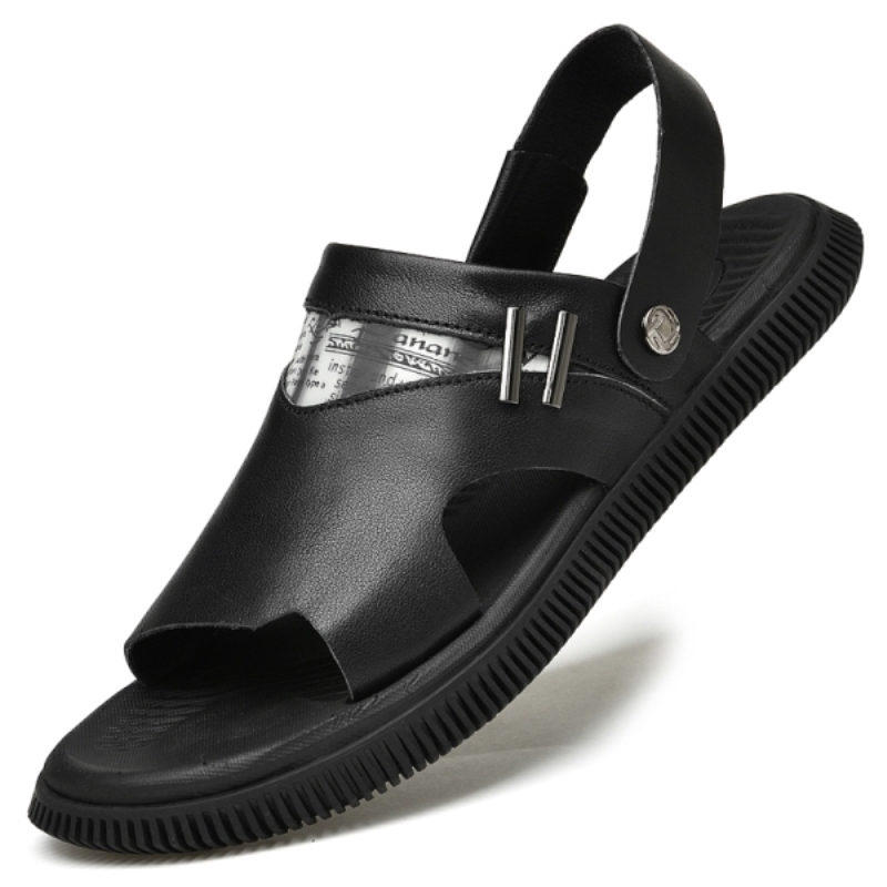 Sandales d'été en cuir véritable pour hommes, sandales de luxe à bout ouvert, tongs de plage avec bride arrière ajustable, pantoufles