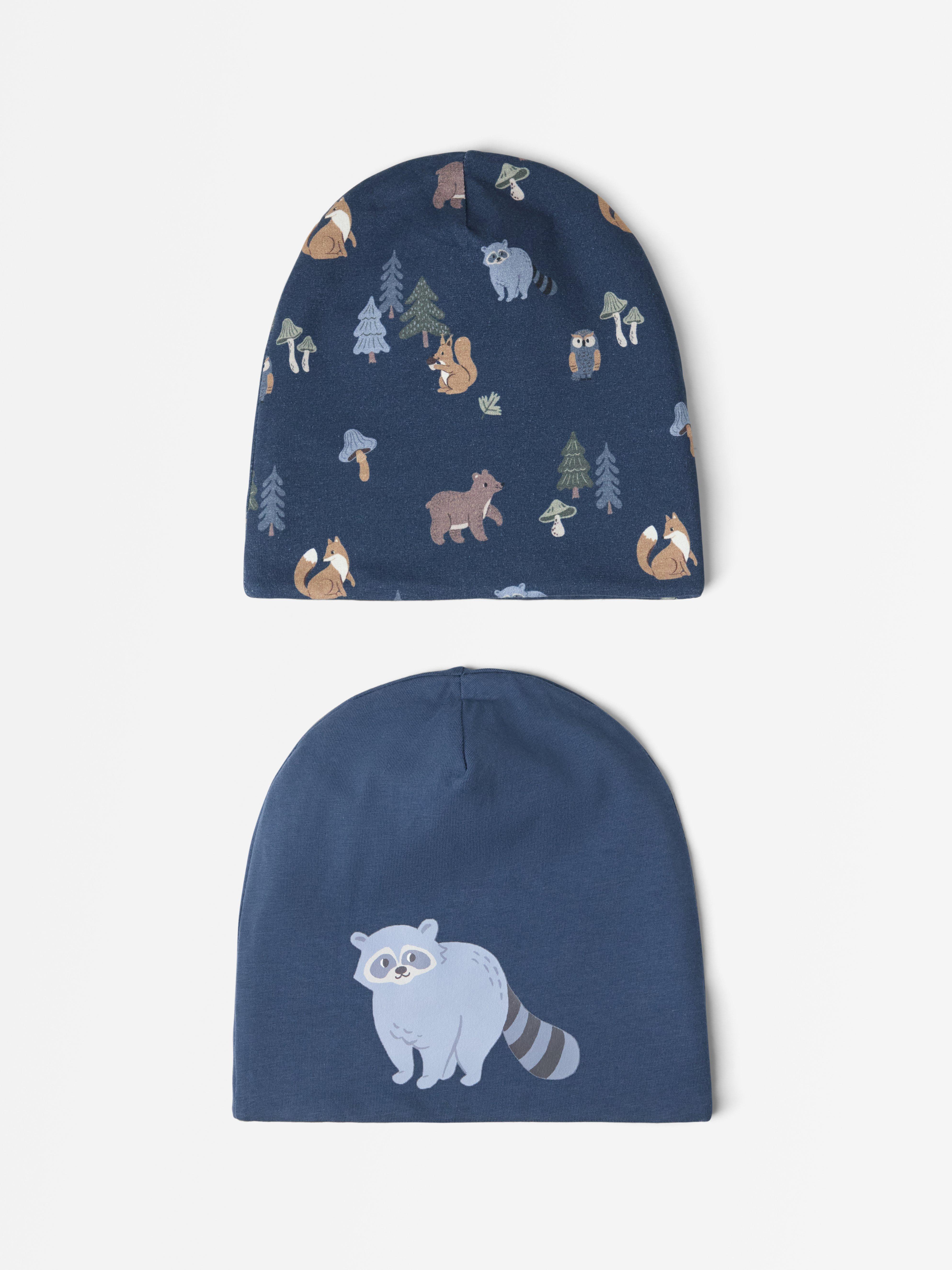 Conjunto de 2 gorros com forro de lã polar azul escuro