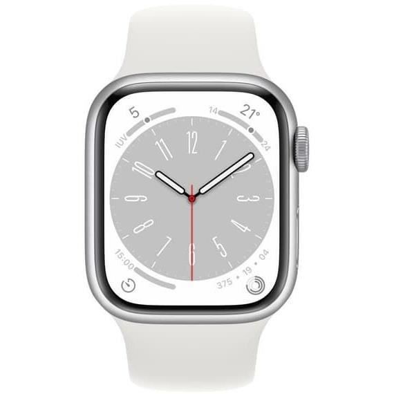 Apple Watch (Serie 8) 2022 GPS 41 mm - Aluminio plateado - Correa deportiva blanca - Reacondicionado - Excelente estado