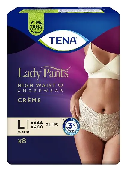 Tena Lady Pants Plus,Majtki chłonne dla kobiet, Kolor Creme, Large