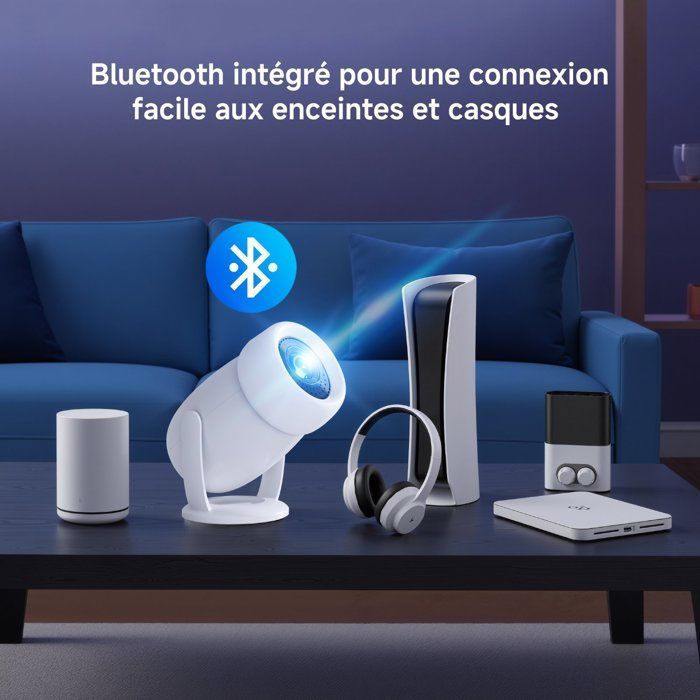 Mini Videoprojecteur 4K LaylaTang Android TV, 31000 Lumen, Auto Keystone, Rotatif à 180°, Retroprojecteur WiFi Bluetooth Home