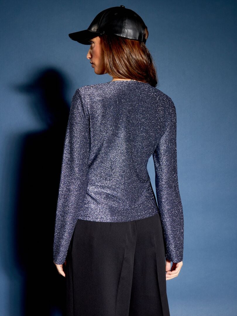 T-shirt met pailletten en ruchesmouwen - BLAUW