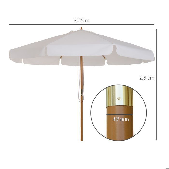 Outsunny - parasol - Bois - 325x325x250cm - Crème