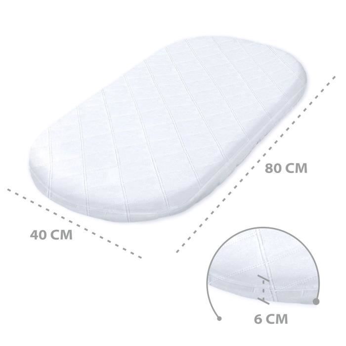 Matelas poussette 80x40cm - matelas berceau lit d'appoint ovale matelas bébé