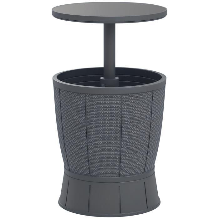 Tavolino con secchiello per il ghiaccio 3 in 1 Outsunny - con vassoio telescopico - per birra, vino, giardino - Ø 49 x 58-84 cm - Grigio