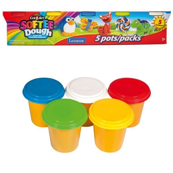 LEXIBOOK CRAZART - Set de 5 piezas de plastilina Softee: colores clásicos