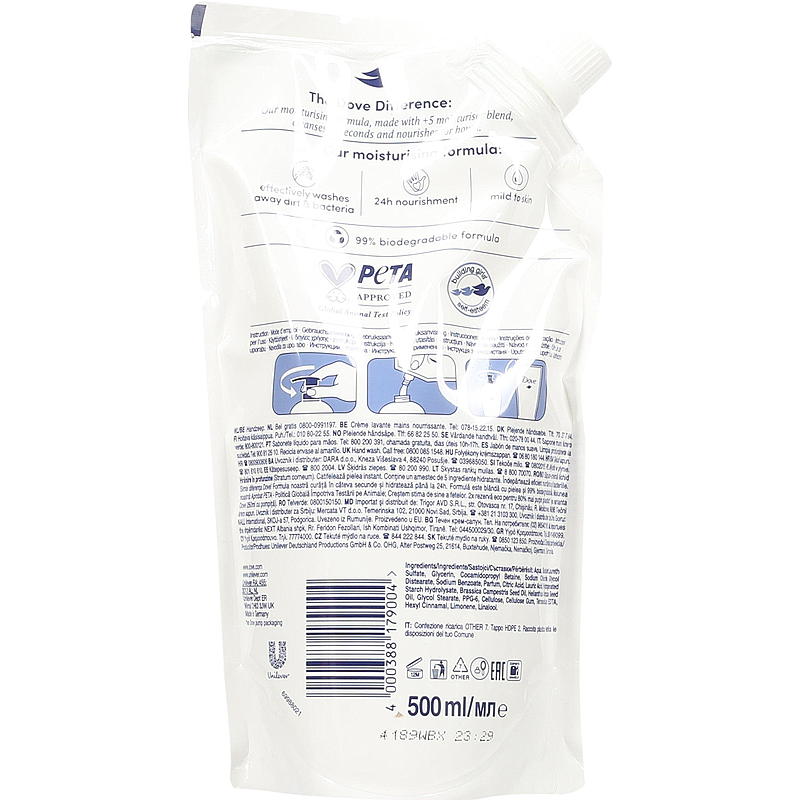 Dove handzeep 500 ml, navulling