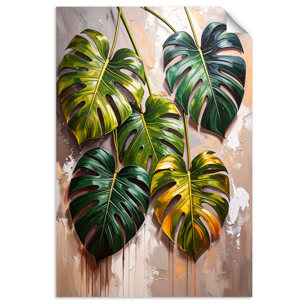 Naklejka samoprzylepna Feeby Monstera Liście na malowanym tle 20x30