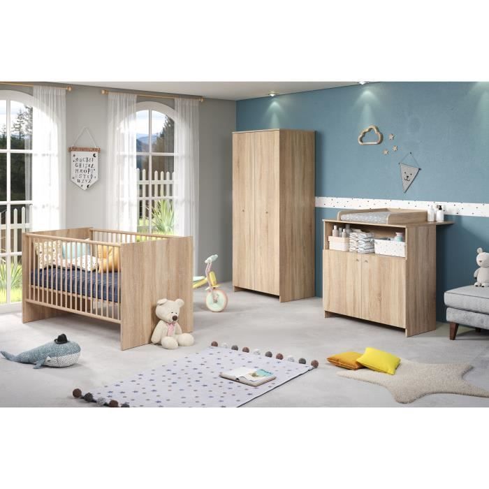 Set cameretta NIKO Trio - Lettino 70x140 cm + Fasciatoio a 2 ante + Armadio a 2 ante - Finitura Rovere Naturale - TRENDTEAM
