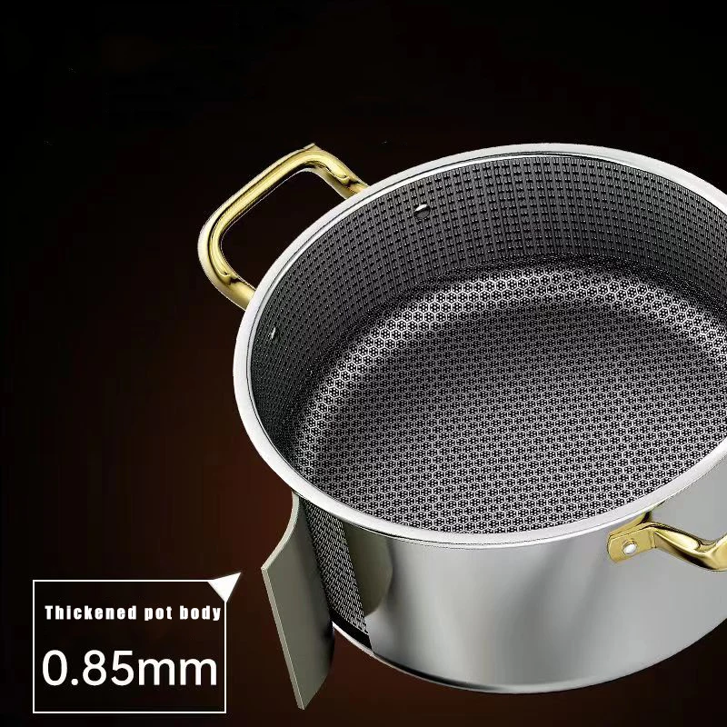 Casserole en acier inoxydable 304, revêtement antiadhésif alvéolé, couvercle inclus, compatible avec les plaques à induction, les cuisinières à gaz et toute autre poêle à frire.