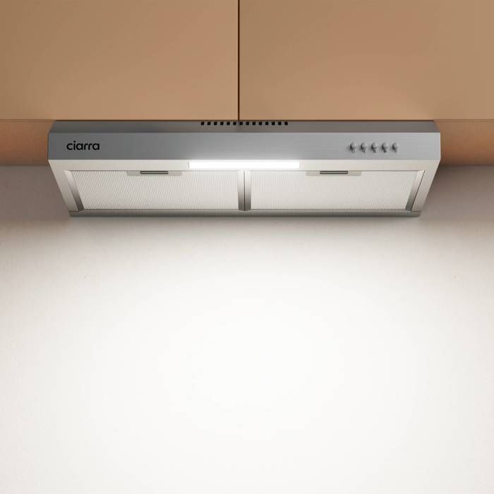CIARRA Hotte visière 60cm 220m³/h Classe A+ 3 vitesses Evacuation&Recyclage Hotte Casquette Inox