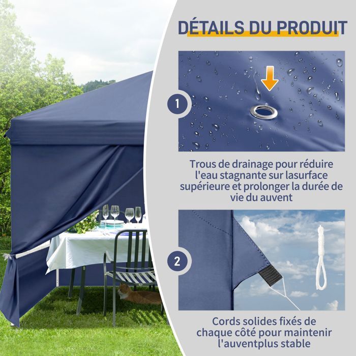 Gartenpavillon, Partyzelt, Festzelt – 3 x 3 m, mit 4 Ballastsäcken, Faltpavillon, Gartenzelt, blau