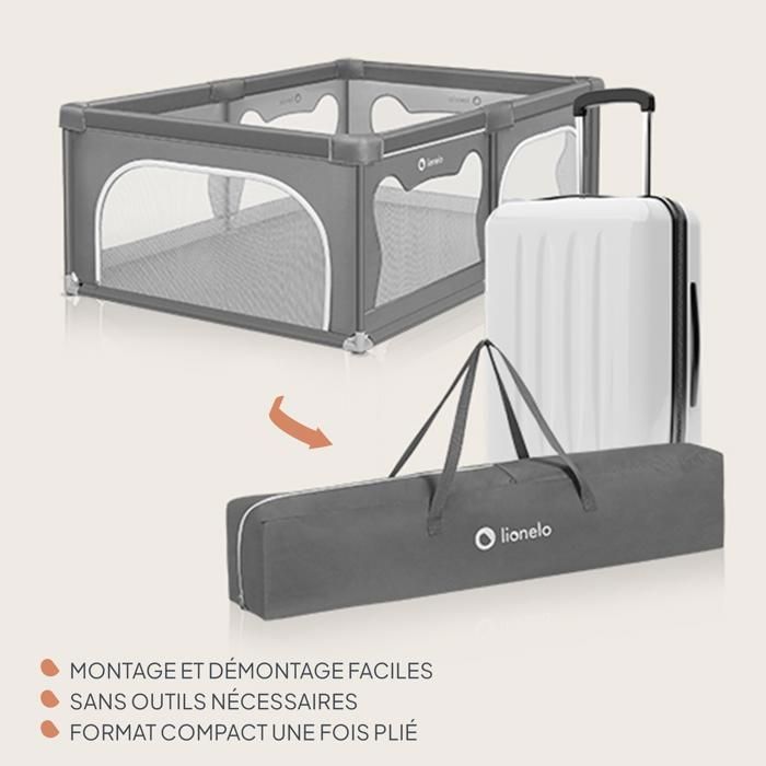 LIONELO Willow Baby Playpen - 127 x 187 cm - Mesh Sides - Large, Safe Play Area - Protective Grille - Grey
