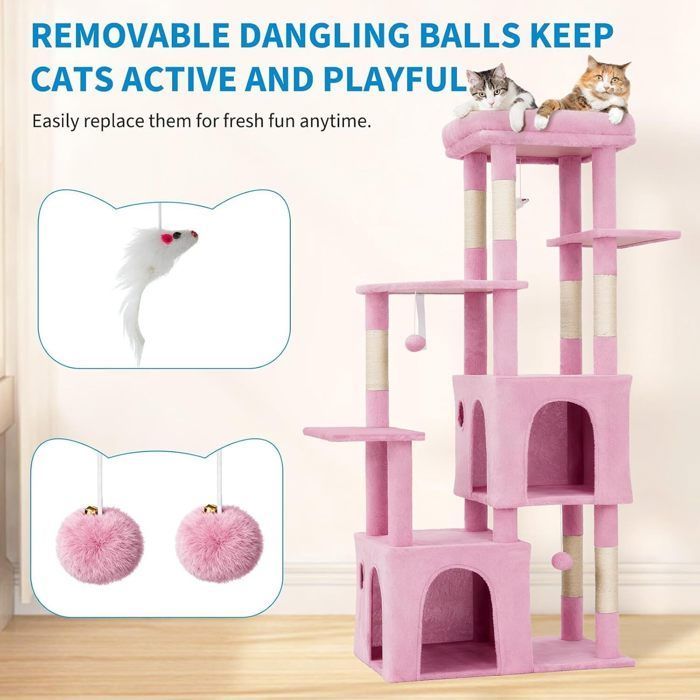 Arbre à Chat Griffoir-TOYS S-45× 72 × 156CM-Tour d'escalade Stable à Plusieurs Niveaux, Arbres d'activité-ROSE