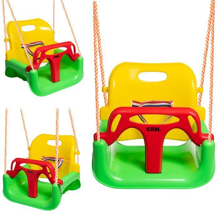COIL Children's Garden Swing, Kids Swing, Sturdy, 3-in-1 + Belts, Up to 60 kg, Green