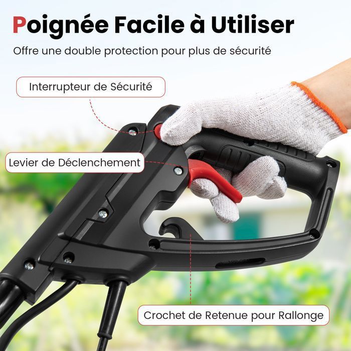 Motocultor/cultivador COSTWAY 750W - Ancho 32 cm, Profundidad 22 cm - Interruptor de seguridad - Protector - 4 cuchillas - Mango plegable - Rojo