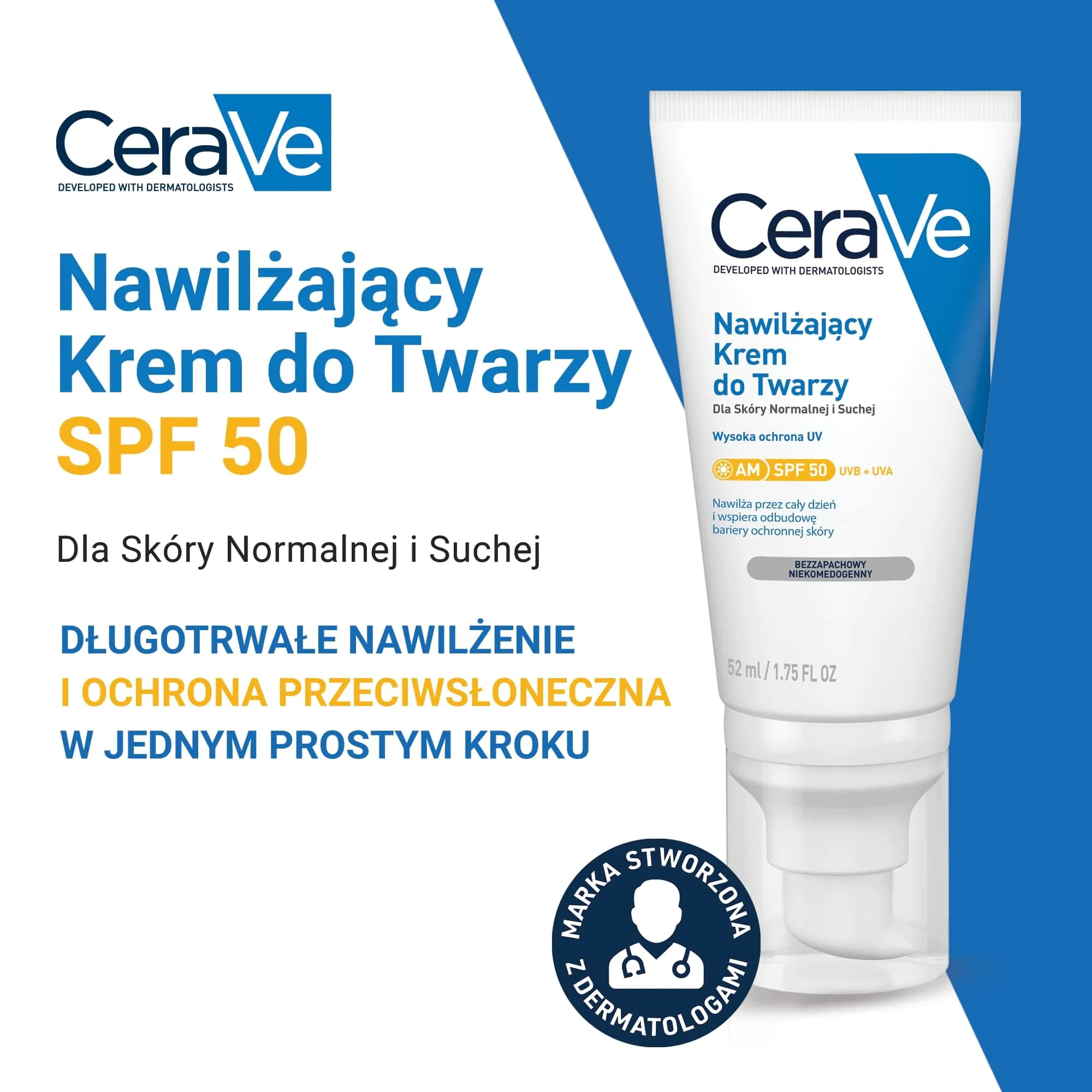 CeraVe Nawilżający krem do twarzy SPF50 do skóry normalnej i suchej