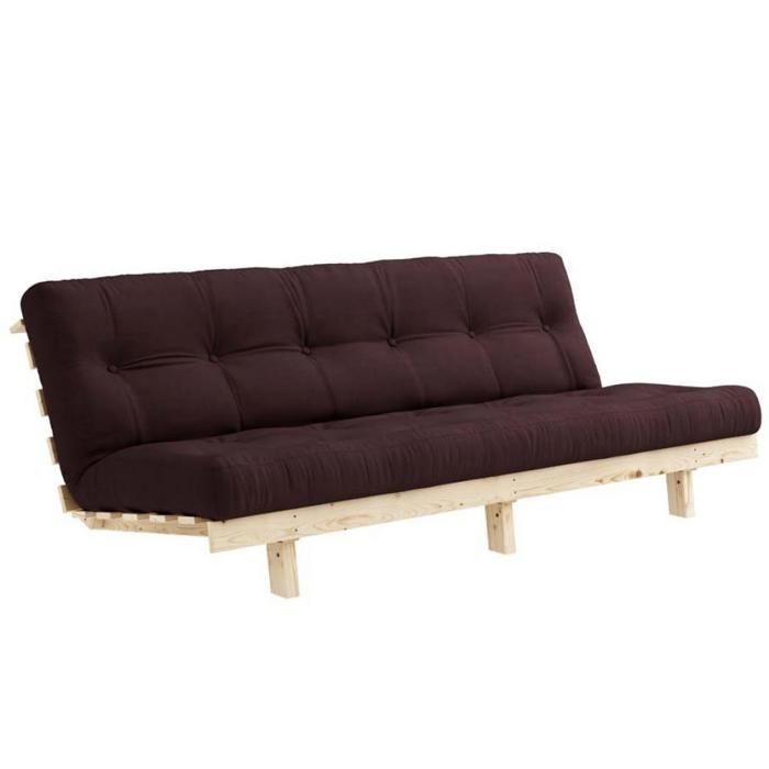 Divano letto futon trasformabile LEAN in legno di pino marrone, 130x200 cm