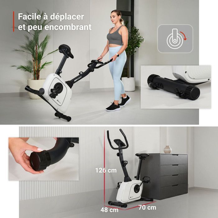 Hop-Sport Connected Exercise Bike, 8 Levels of Magnetic Resistance HS-3000H Nexon, Bluetooth and Kinomap, Max. 120 kg, Grey