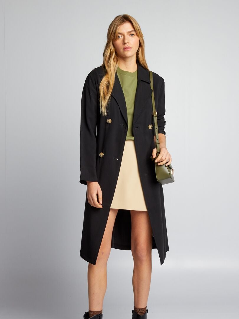 Zachte trenchcoat met riem - zwart