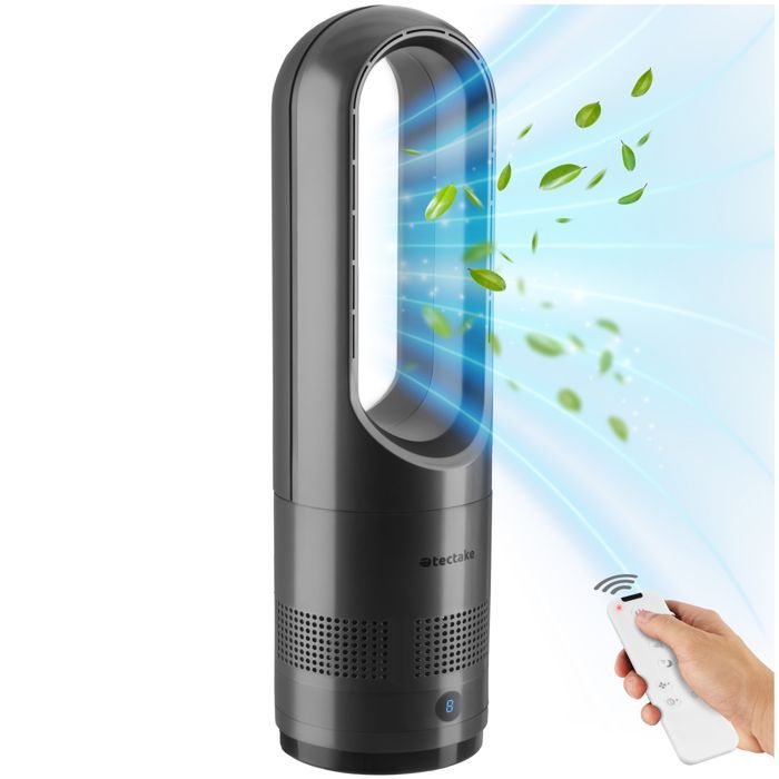 Ventilador - TECTAKE - Ventilador de torre POLAR con oscilación de 80°, 8 velocidades, 20 W - Gris antracita