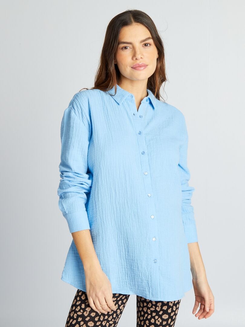 Camisa de enfermería de gasa de algodón - AZUL