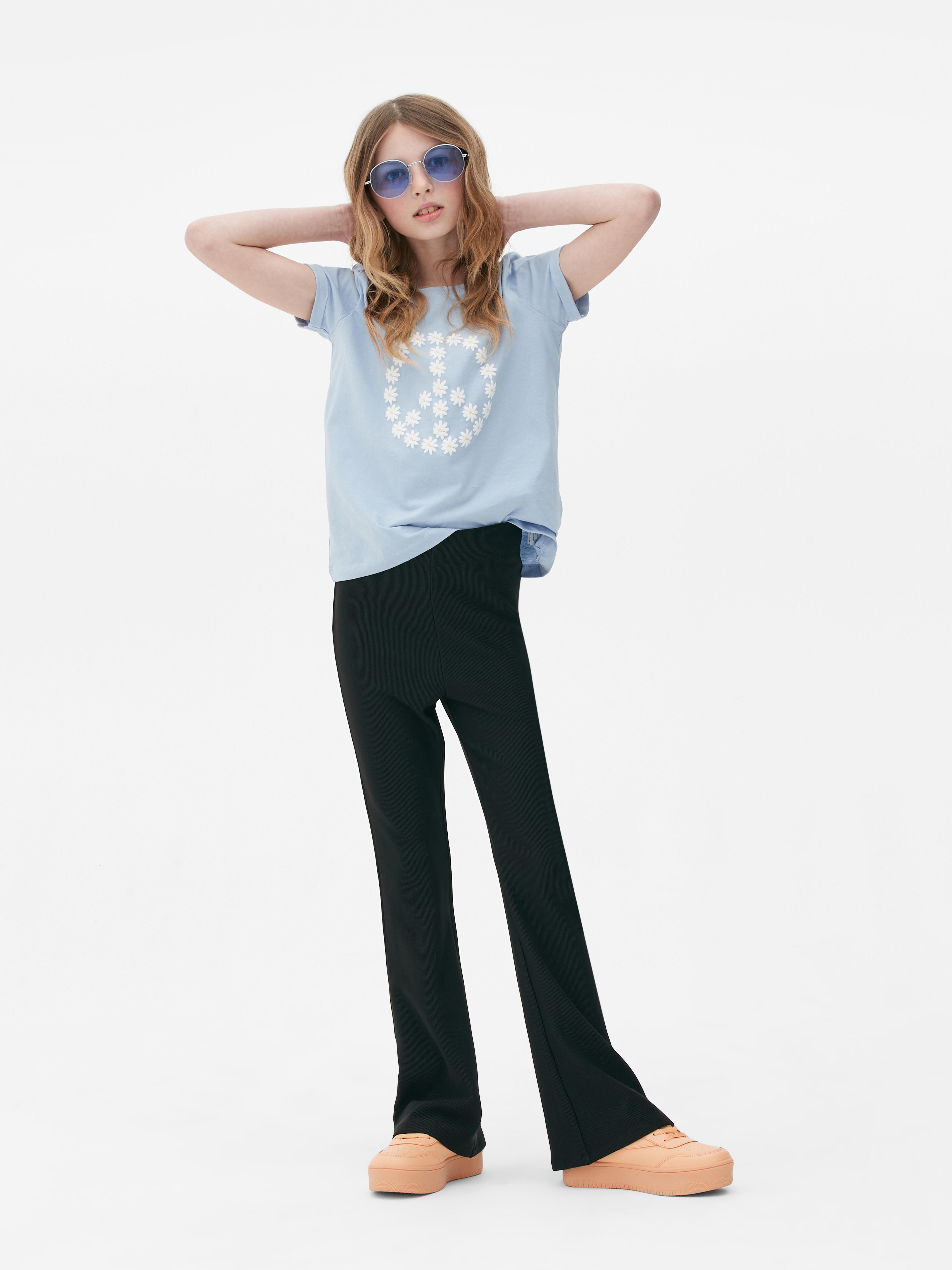Ribbroek met wijduitlopende pijpen Trendy broeken voor kleine fashionista's