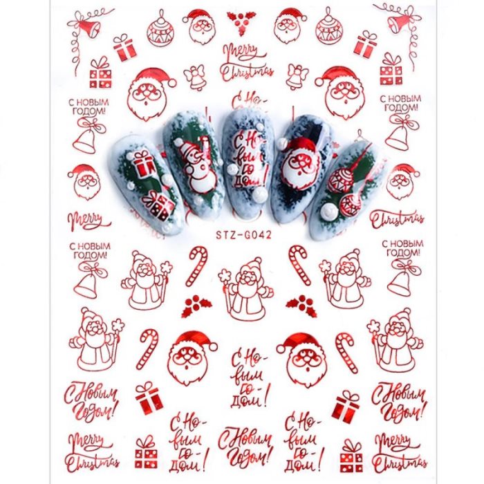 Stickers autocollants pour ongles - Décoration de Noël rouge - Collection Père Noël - Ballons de neige