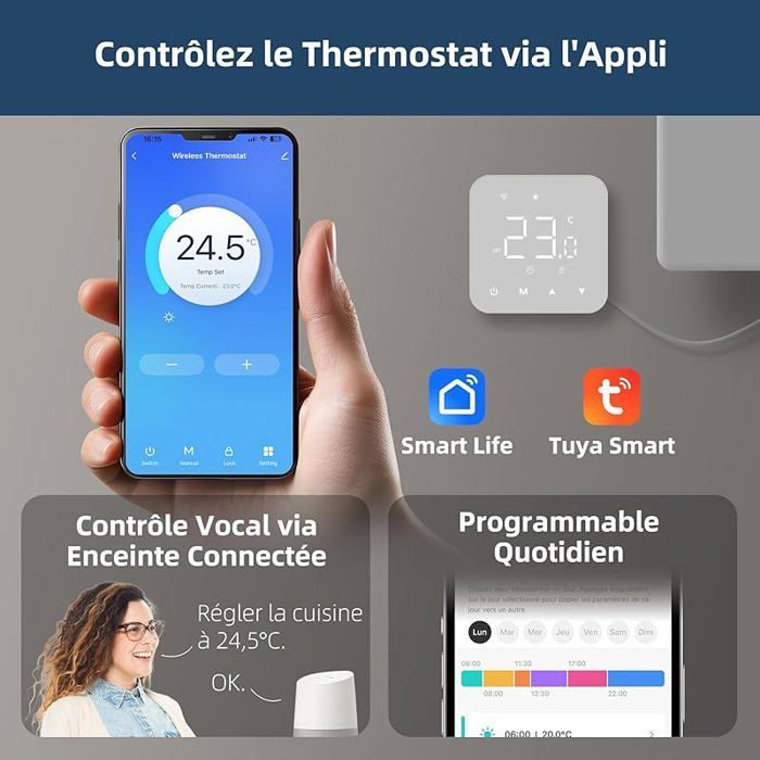 Termostato inteligente WiFi (alimentado por batería/USB) Termostato para caldera de gas de 2 cables Termostato WiFi con cable Termostato para agua