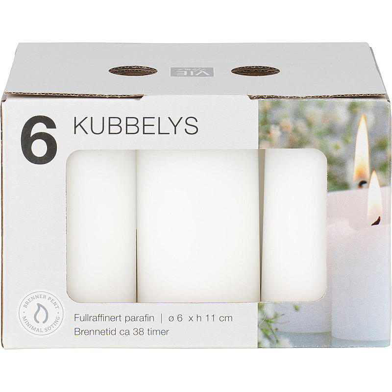 Vie Home Cube lys 6-pak 6x11 cm hvide