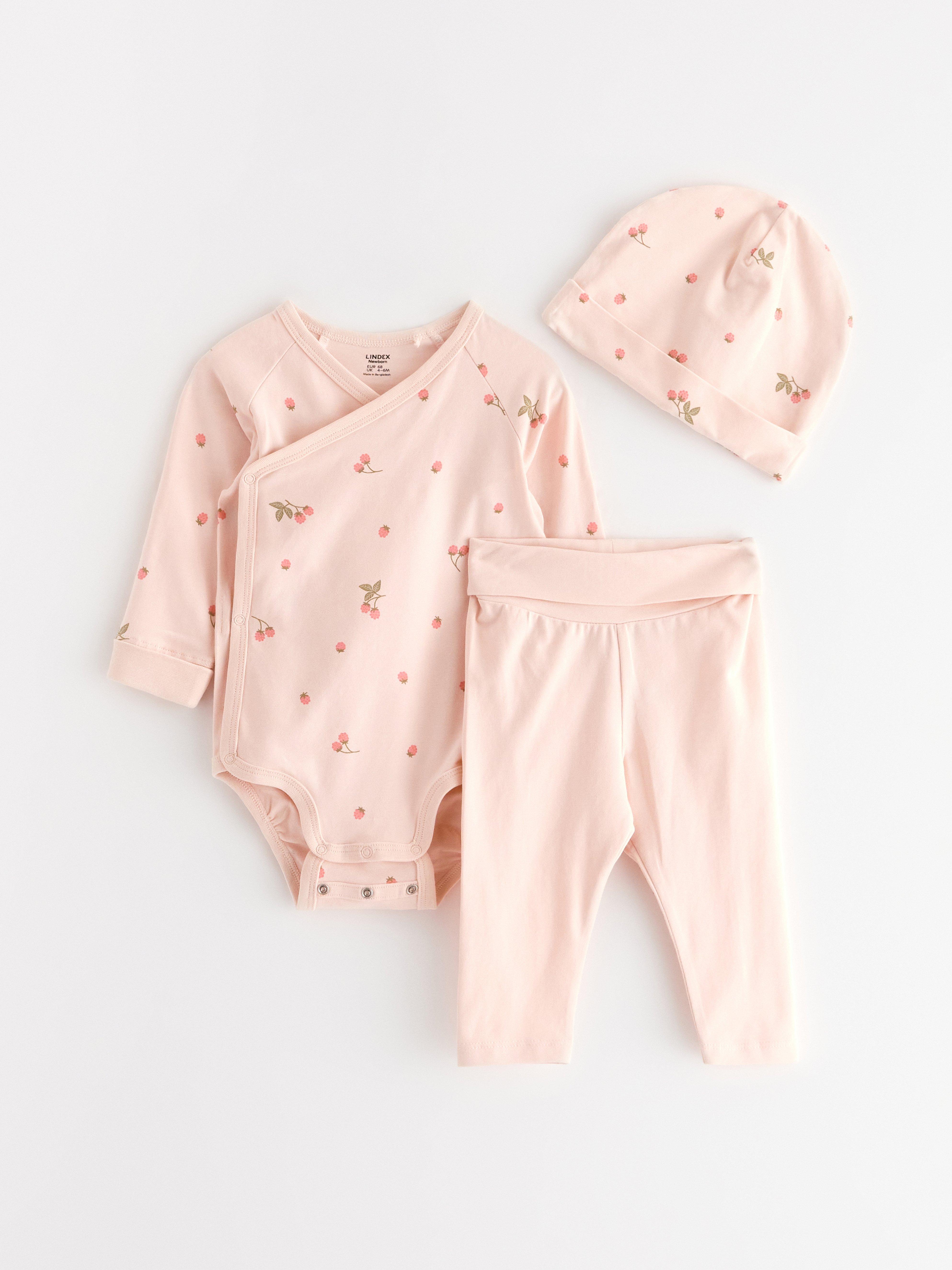 Kit inicial para bebê de 3 peças, rosa claro.