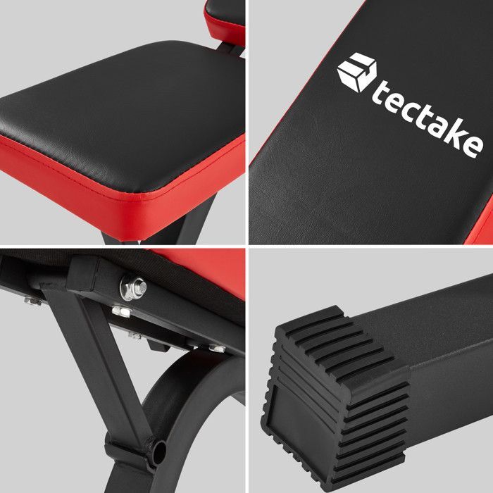 Equipo de entrenamiento con pesas - TECTAKE - Banco abdominal regulable en altura 116 cm x 51 cm x 122 cm - Negro/Rojo