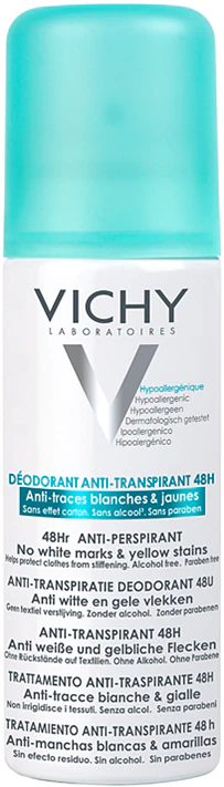 Desodorante antitranspirante em spray Vichy 48h contra manchas brancas e amarelas