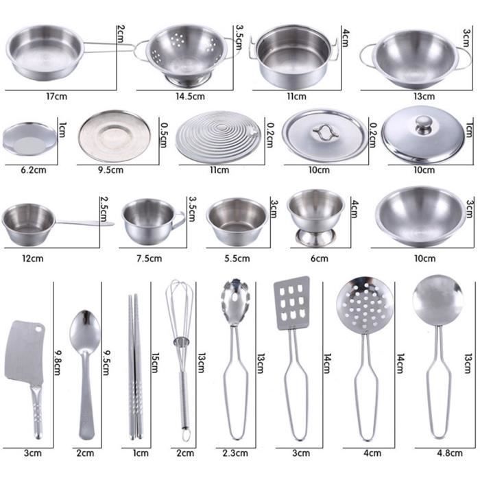 Set da cucina giocattolo per bambini da 25 pezzi, con utensili robusti in acciaio inossidabile.