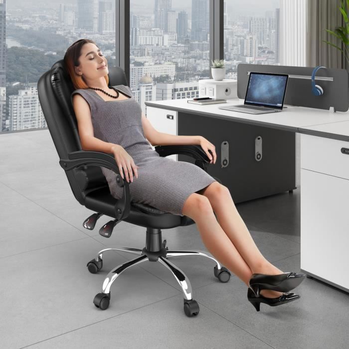 Silla de oficina ergonómica - Silla de oficina Rattantree - Altura regulable - Giratoria - Acolchado doble grueso - Negra
