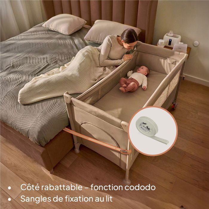 LIONELO Ellen 3-in-1 Reisebett – Beistellbett – Laufstall – Hochwertige Matratze – 2 Rollen – 0–36 Monate – Schwarz