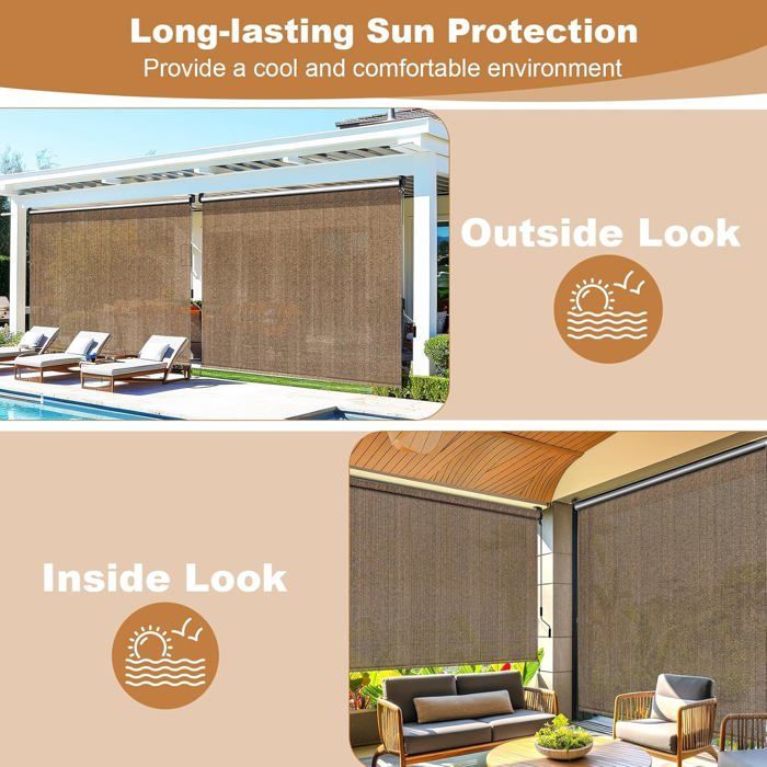 2 toldos verticales, persianas verticales, velas de sombra de HDPE para pérgola de terraza, toldo de balcón - (240x180 cm, marrón)