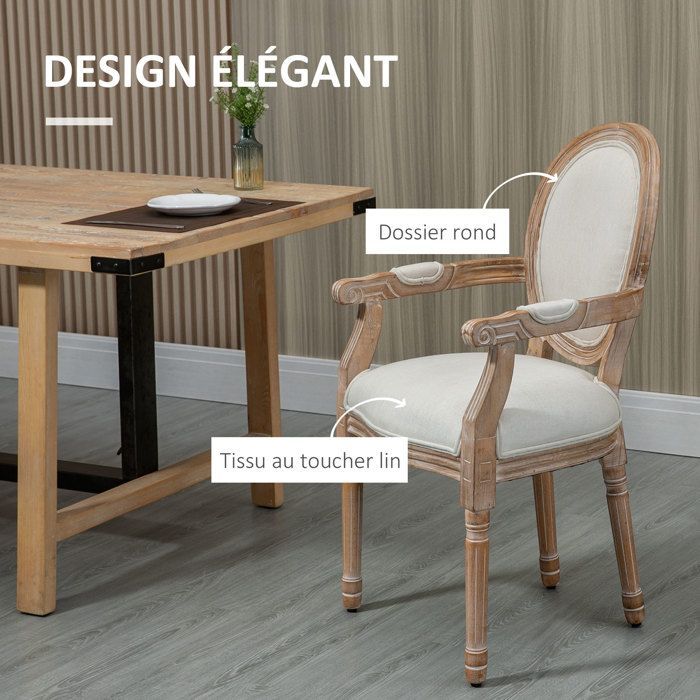 HOMCOM - Fauteuil de salon - Tissu polyester au toucher lin - 56x56x96cm - Crème