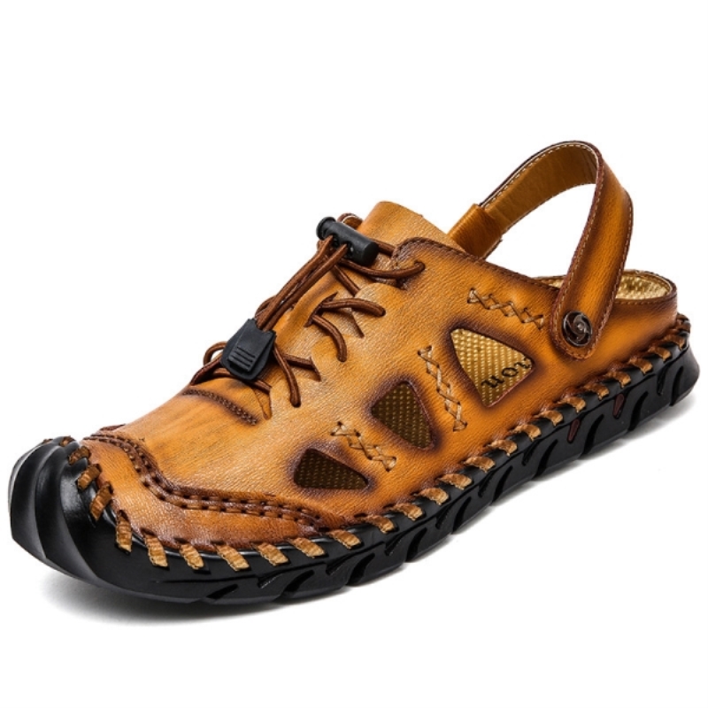 Summer Genuine Leather Men's Sandals Classic Handmade Outdoor Beach Sandals Shoes for Men Soft Luxury Business Sandal Slides