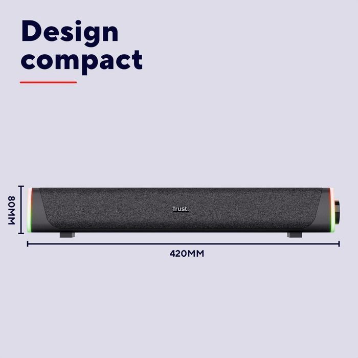 Trust Liro 12W PC Soundbar, PC-luidspreker met RGB LED-verlichting, 3,5 mm-aansluiting, USB-voeding, compacte luidspreker, zwart