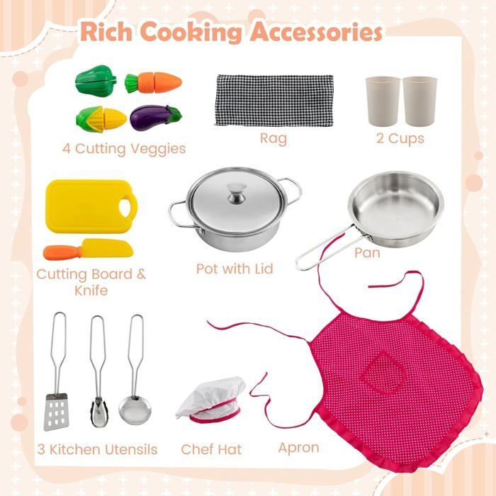GOPLUS Cuisine d'angle pour Enfant en Bois avec Lumières et Sons Réalistes, Accessoires et Rangement, pour 3+ Ans (Blanc)