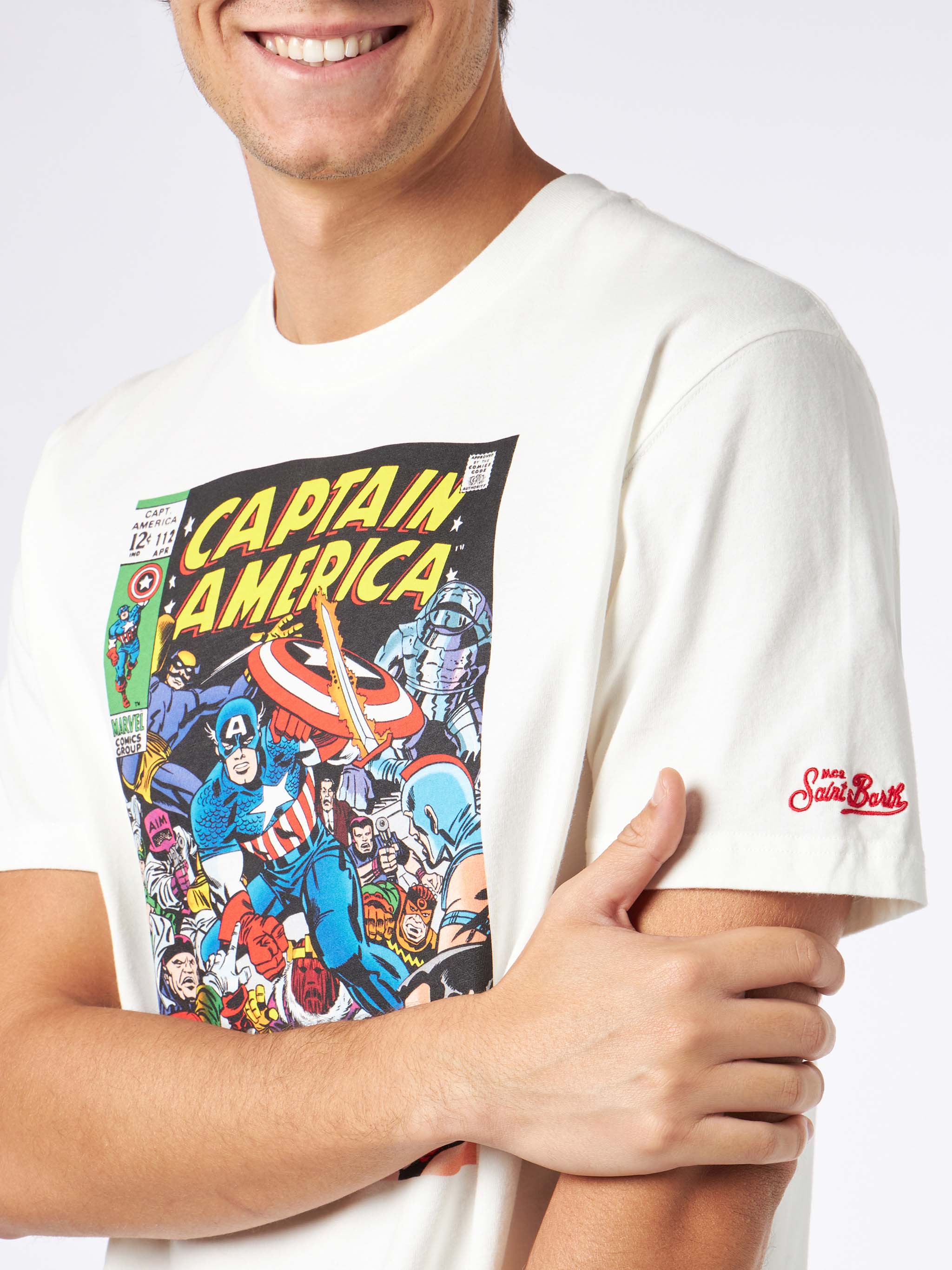 T-shirt da uomo in cotone pesante con stampa Capitan America | EDIZION